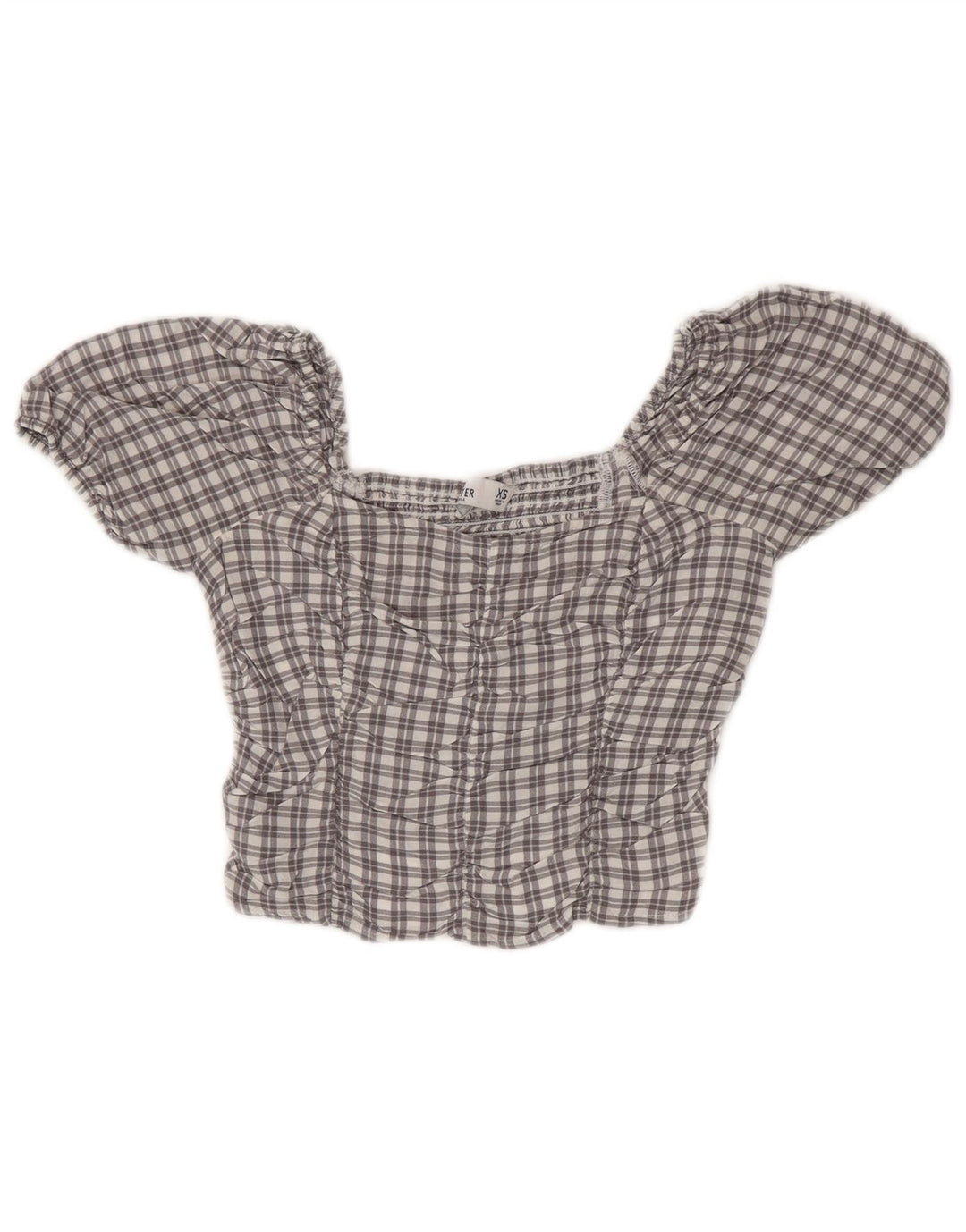 HOLLISTER Womens Crop Top UK 4 XS Grey Check Viscose