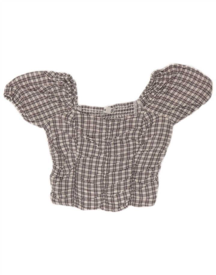 HOLLISTER Womens Crop Top UK 4 XS Grey Check Viscose