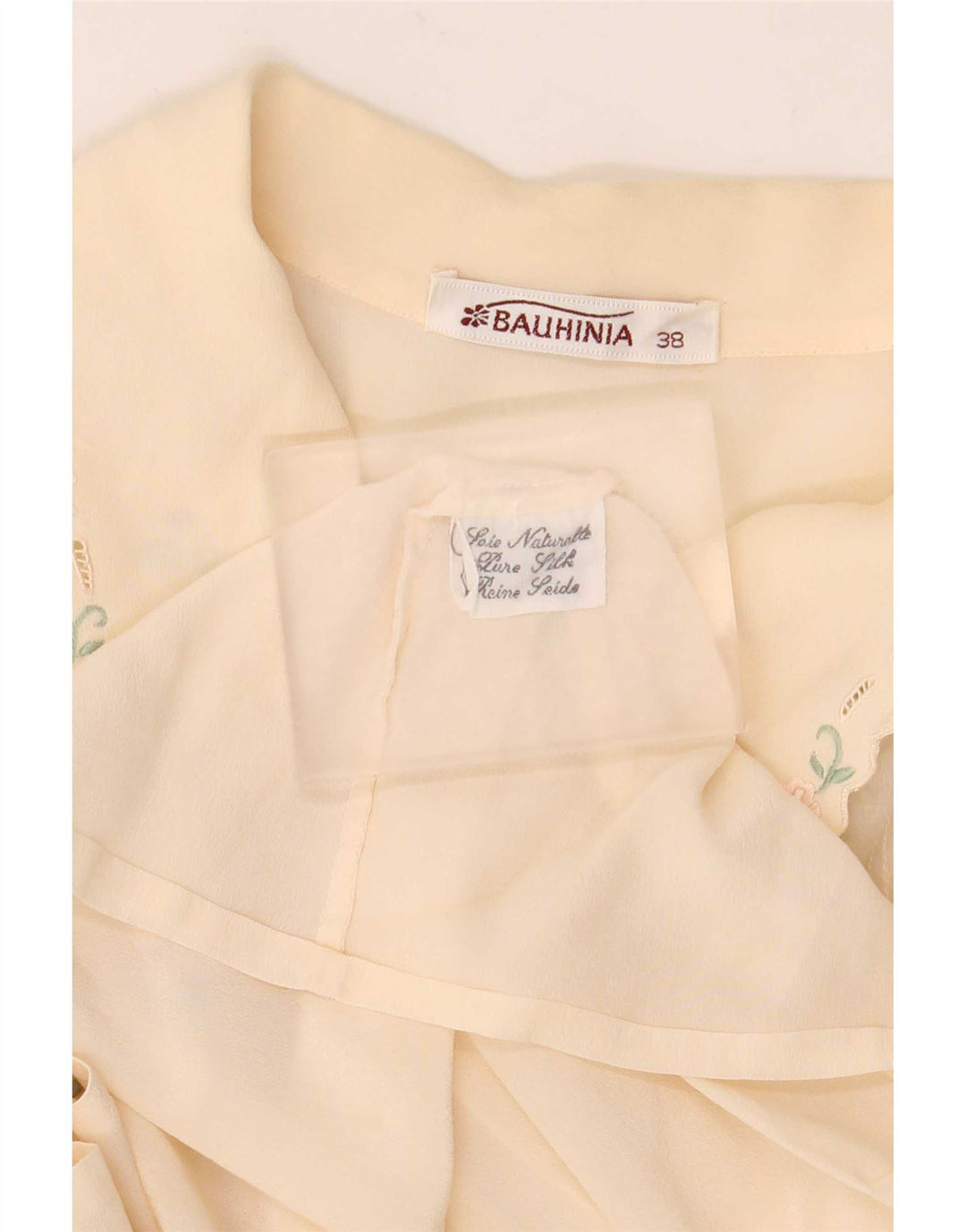 Vintage Womens Shirt Blouse EU 38 Medium Off White Floral Silk