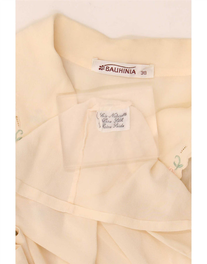 Vintage Womens Shirt Blouse EU 38 Medium Off White Floral Silk