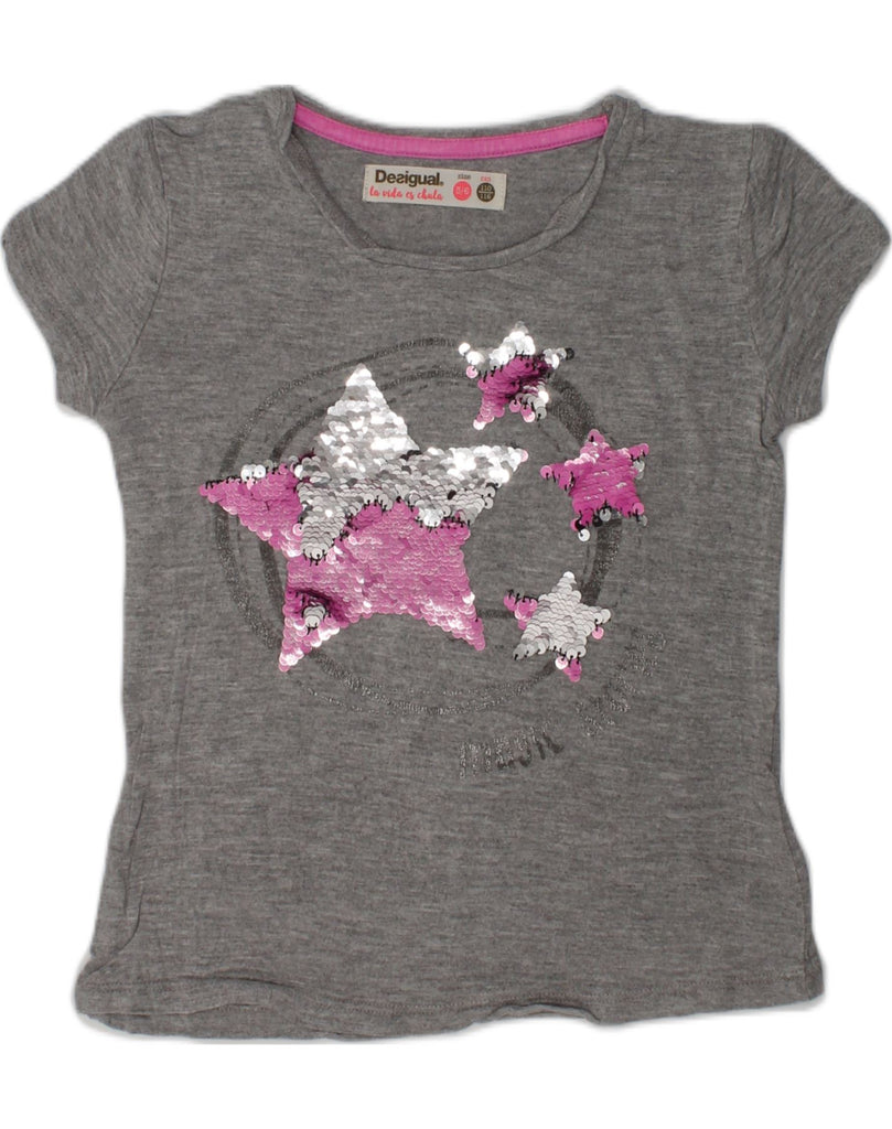 DESIGUAL Girls Graphic T-Shirt Top 5-6 Years Grey Geometric | Vintage Desigual | Thrift | Second-Hand Desigual | Used Clothing | Messina Hembry 