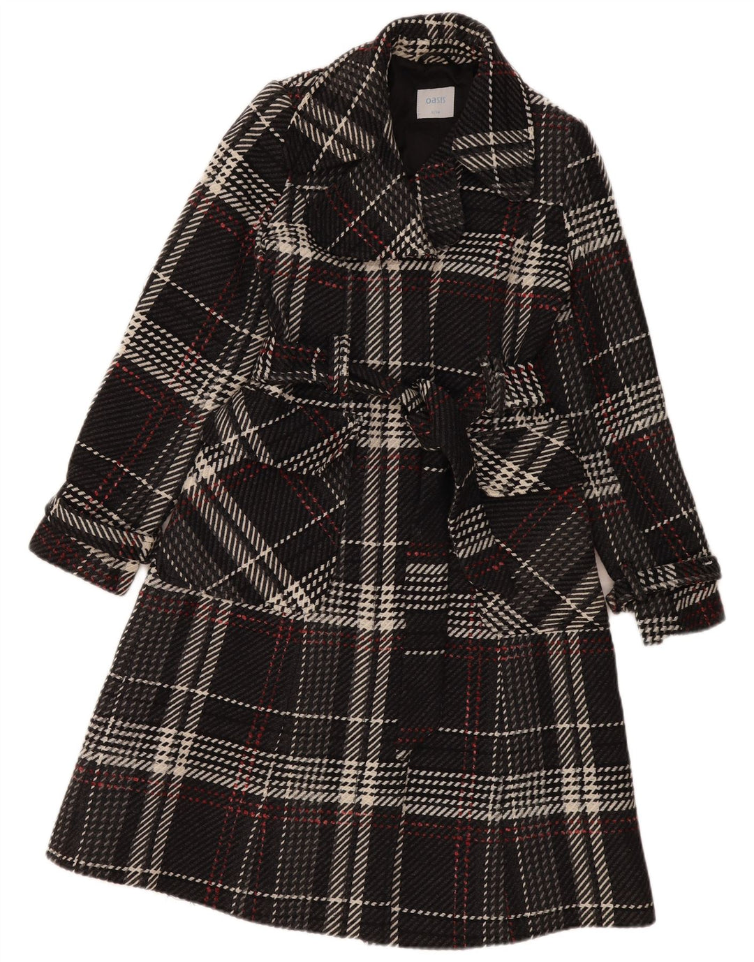 Oasis Womens Overcoat UK 8 Small Black Check Wool