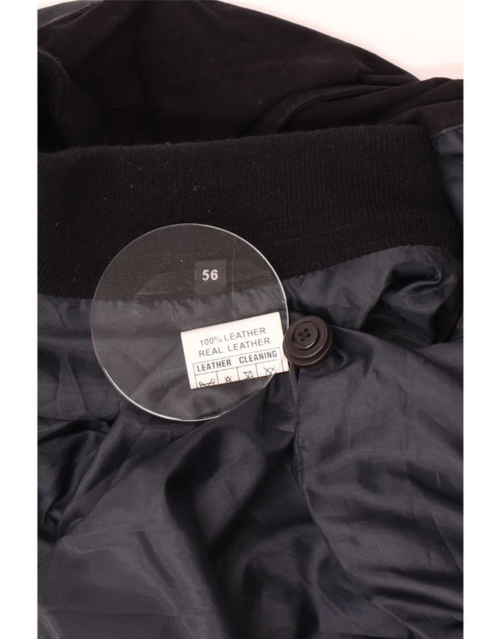 Vintage Mens Suede Bomber Jacket IT 56 3XL Black Leather