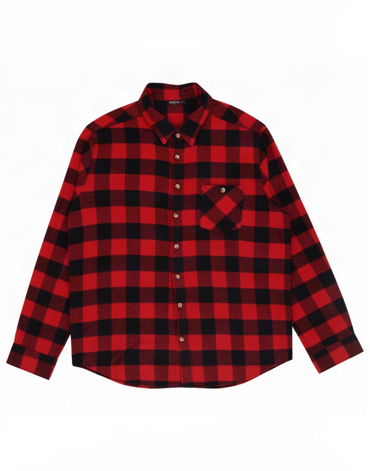 Identic Mens Flannel Shirt XL Red Gingham Cotton