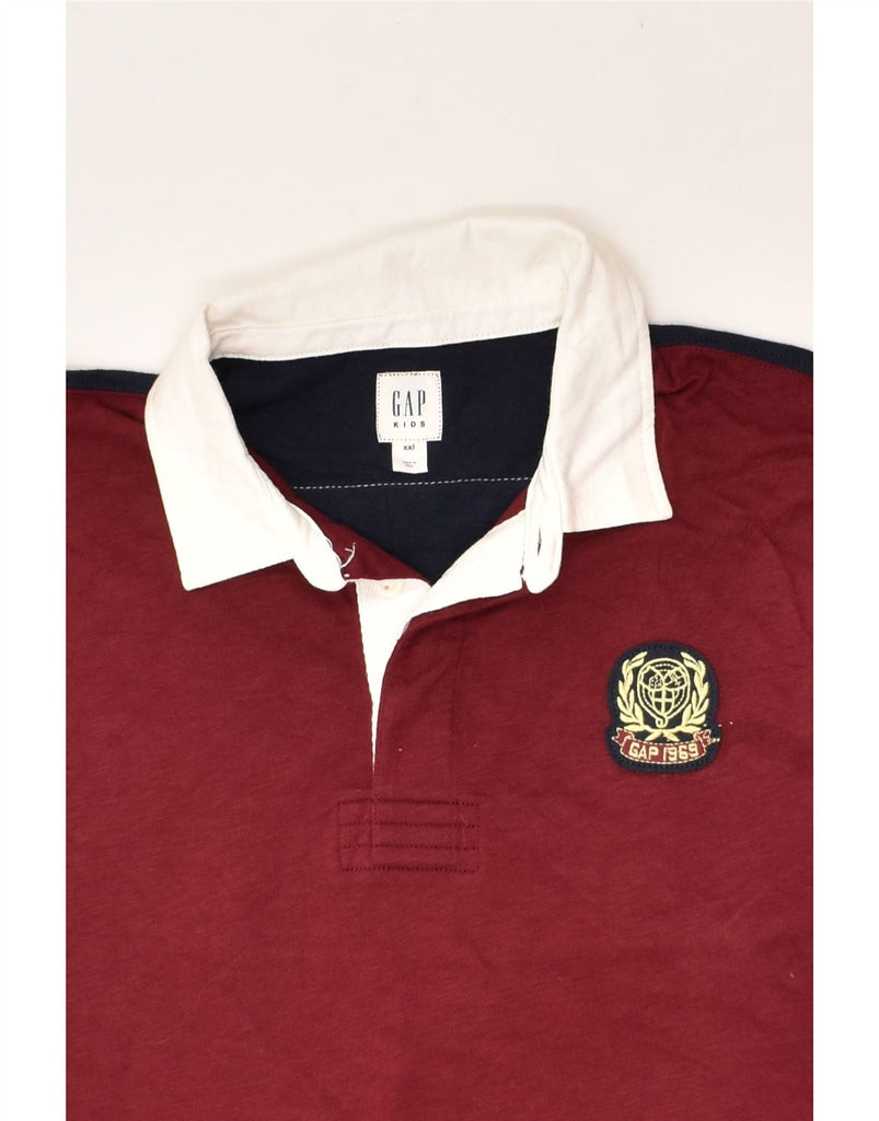 GAP Boys Graphic Polo Shirt 12-13 Years 2XL Maroon Colourblock Cotton | Vintage Gap | Thrift | Second-Hand Gap | Used Clothing | Messina Hembry 