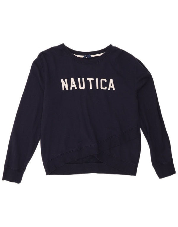 Nautica Womens Graphic Oversized Sweatshirt Jumper UK 10 Small Navy Blue