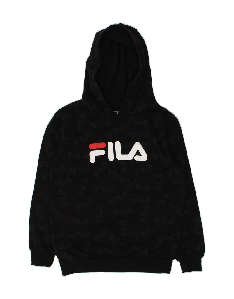 FILA Boys Graphic Hoodie Jumper 12-13 Years Black Polyester | Vintage Fila | Thrift | Second-Hand Fila | Used Clothing | Messina Hembry 