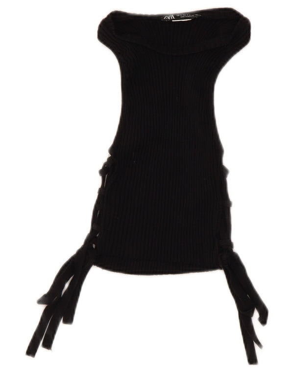 Zara Womens Crop Sleeveless Blouse Top UK 8 Small Black