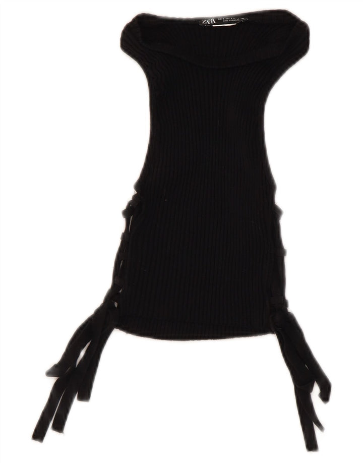 Zara Womens Crop Sleeveless Blouse Top UK 8 Small Black