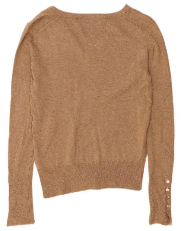 Zara Womens V-Neck Jumper Sweater UK 10 Small Brown Viscose