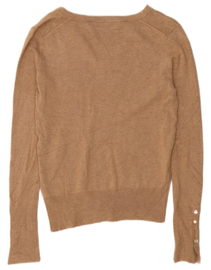 Zara Womens V-Neck Jumper Sweater UK 10 Small Brown Viscose