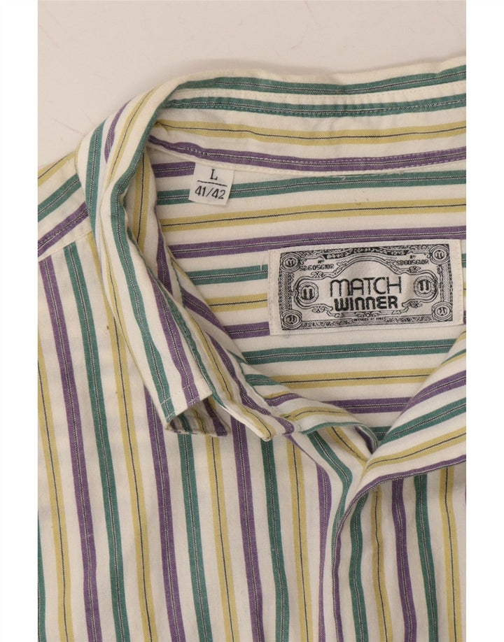 VINTAGE Mens Shirt Size 41/42 Large Multicoloured Striped Vintage Vintage and Second-Hand Vintage from Messina Hembry 