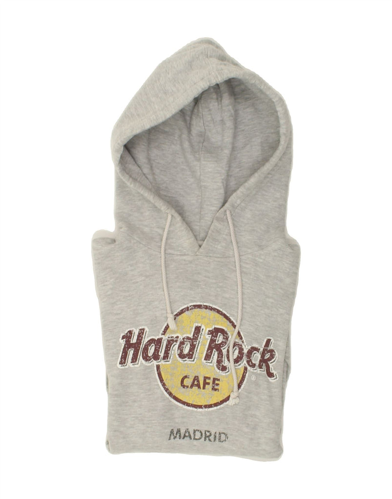HARD ROCK CAFE Womens Madrid Graphic Hoodie Jumper UK 10 Small Grey Cotton | Vintage Hard Rock Cafe | Thrift | Second-Hand Hard Rock Cafe | Used Clothing | Messina Hembry 