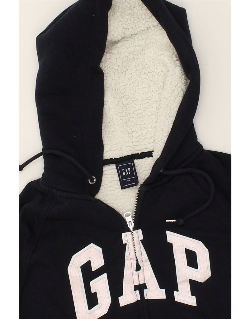 GAP Womens Graphic Zip Hoodie Sweater XS Navy Blue Cotton | Vintage Gap | Thrift | Second-Hand Gap | Used Clothing | Messina Hembry 