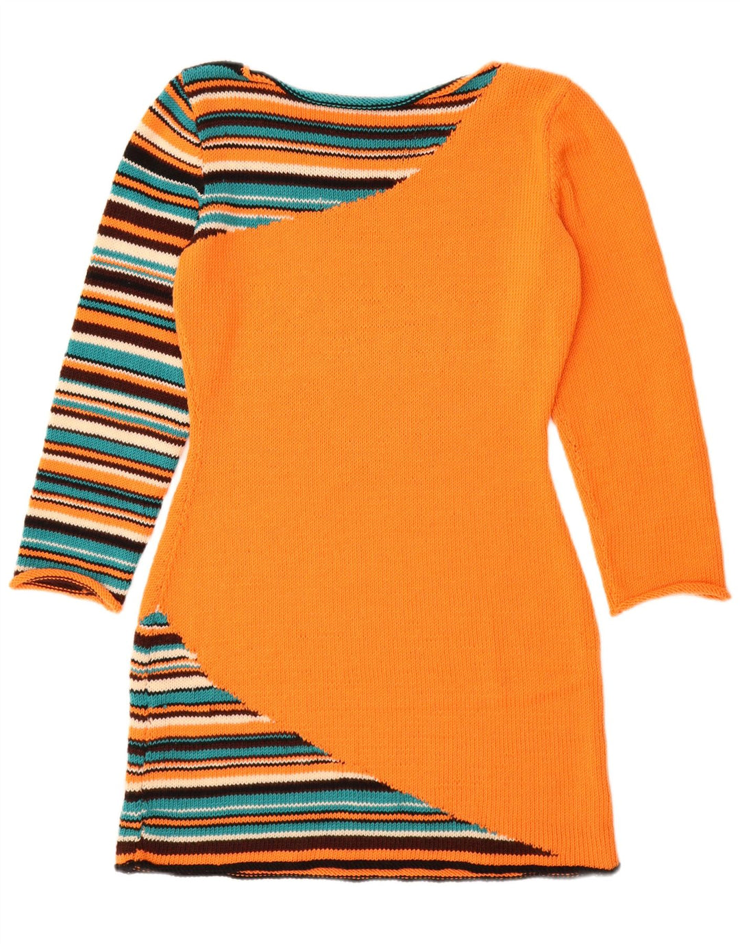 VINTAGE Womens Jumper Dress UK 12 Medium Orange Striped