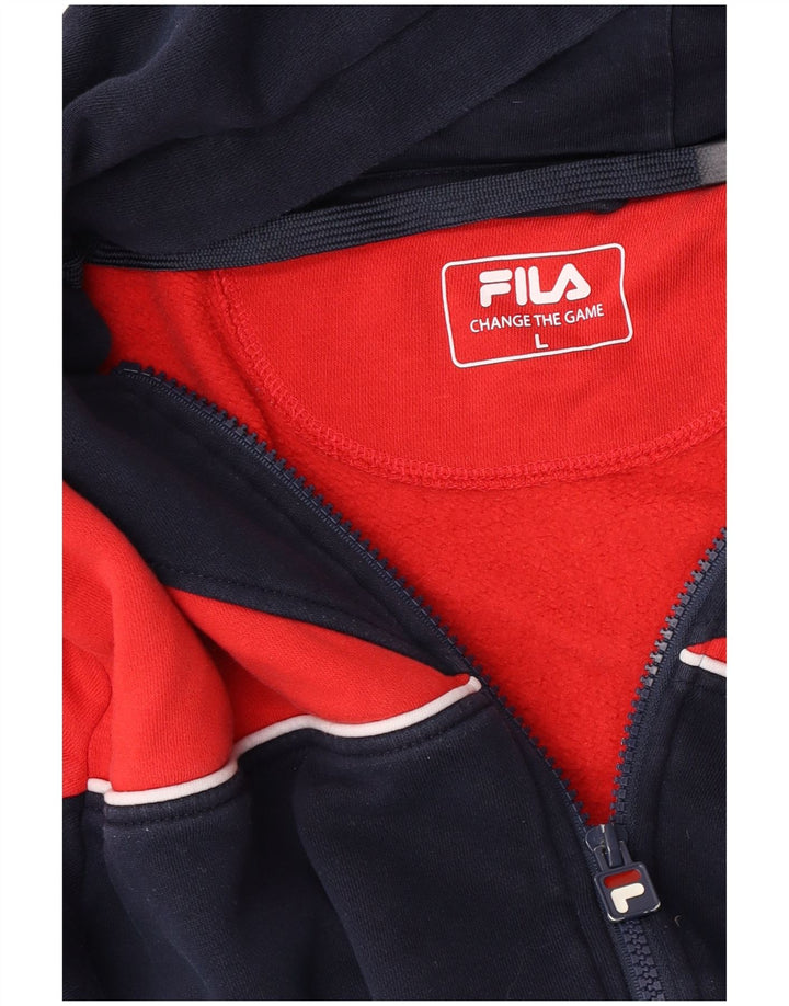 Fila Mens Zip Hoodie Sweater Large Navy Blue Colourblock