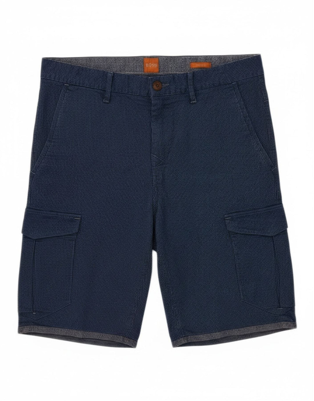 Hugo Boss Mens Cargo Shorts EU 48 Medium W34 Blue Gingham Cotton