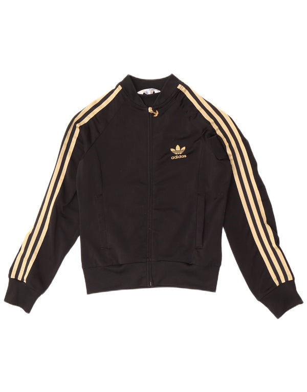 Adidas Womens Graphic Tracksuit Top Jacket EU 34 XS Black Polyester