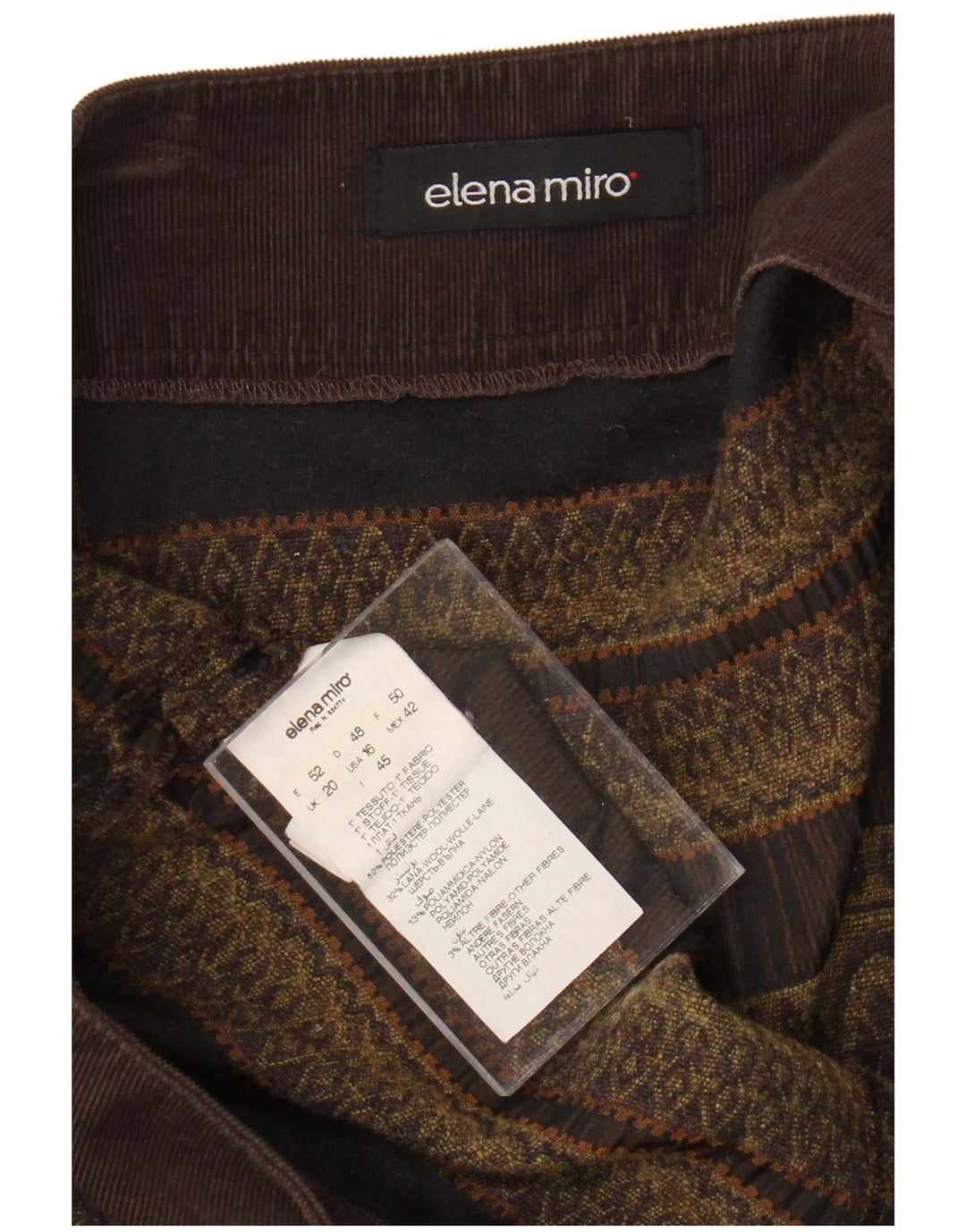 ELENA MIRO Womens A-Line Skirt UK 20 2XL W38 Brown Geometric Polyester