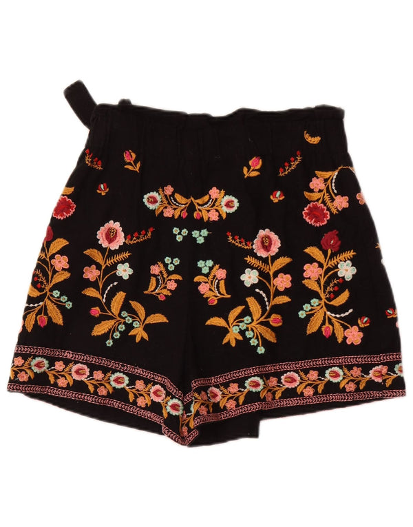 Zara Womens High Waist Hot Pants XS W24 Black Floral