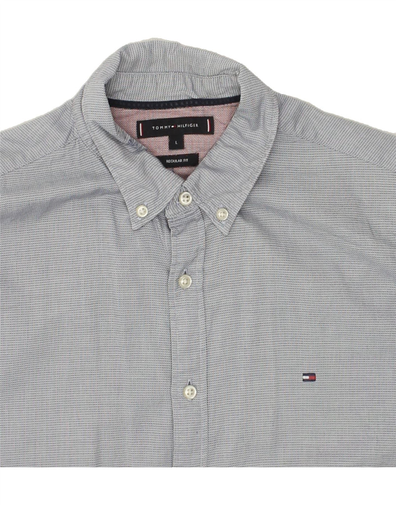 TOMMY HILFIGER Mens Regular Fit Shirt Large Grey Spotted Cotton | Vintage Tommy Hilfiger | Thrift | Second-Hand Tommy Hilfiger | Used Clothing | Messina Hembry 