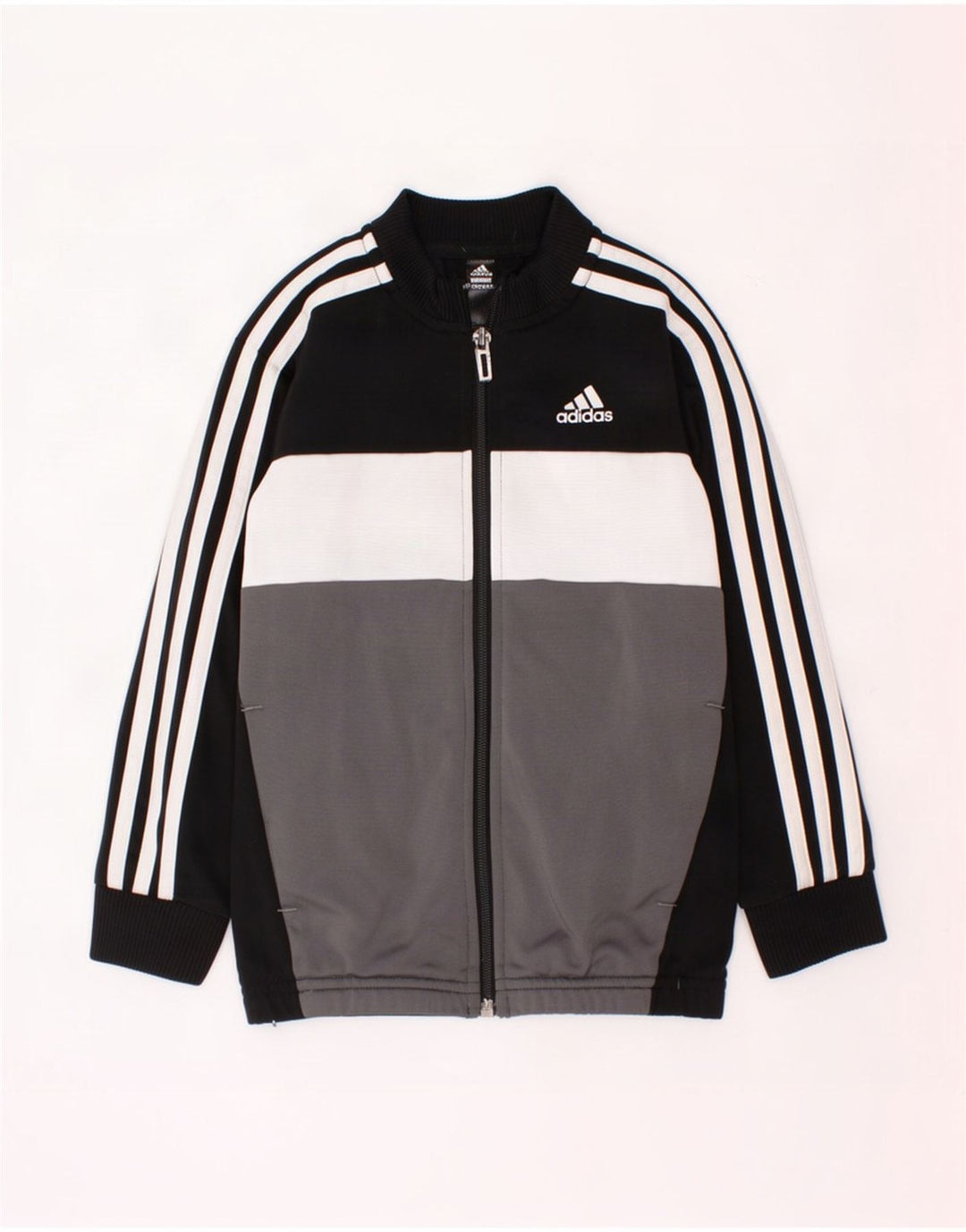 Adidas Boys Tracksuit Top Jacket 5-6 Years Black Colourblock Polyester
