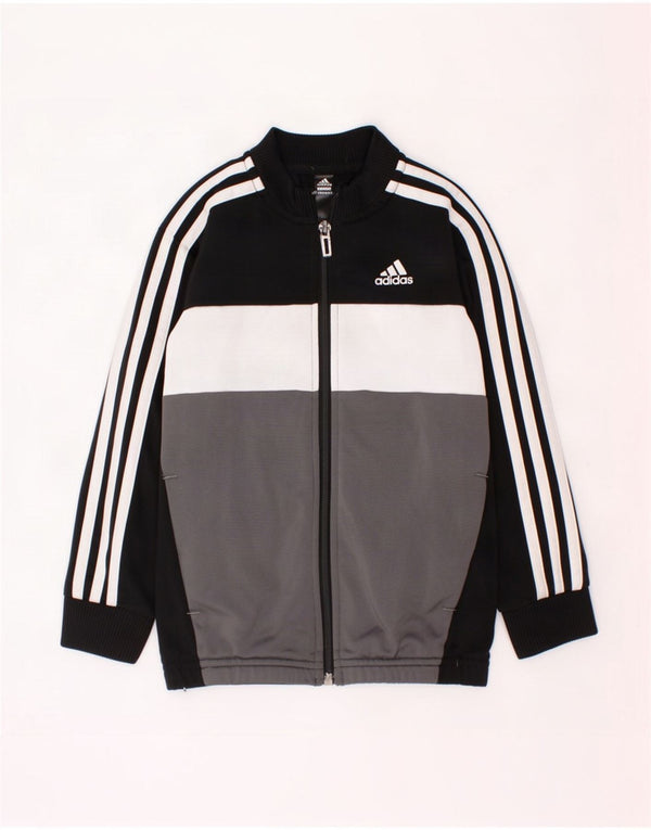 Adidas Boys Tracksuit Top Jacket 5-6 Years Black Colourblock Polyester