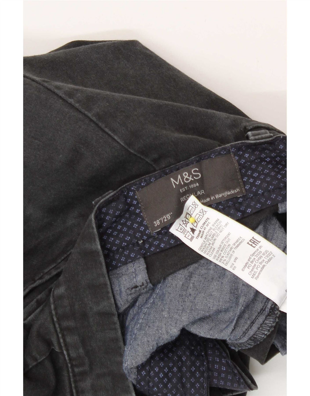 Marks & Spencer Mens Regular Fit Chino Trousers W38 L29 Grey Cotton