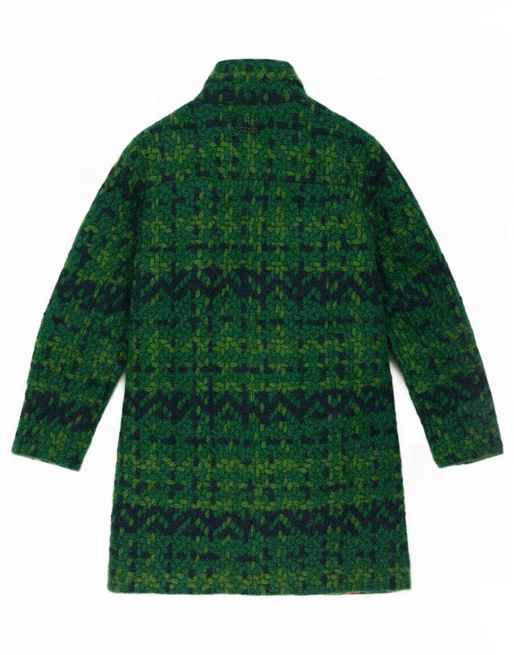 Desigual Womens Overcoat EU 44 XL Green Geometric Polyester