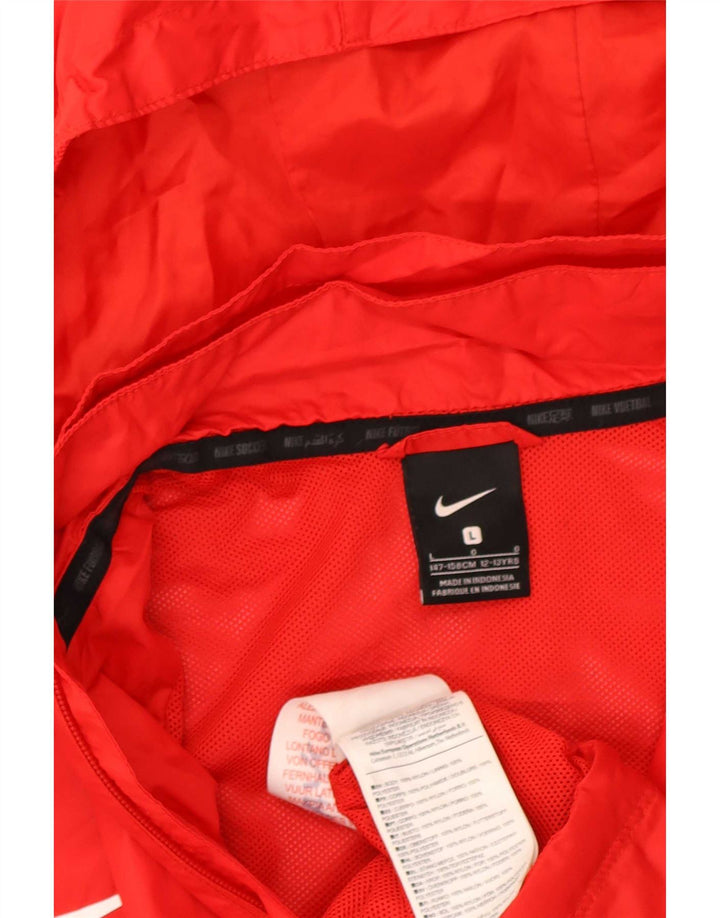 Nike Boys Hooded Rain Jacket 12-13 Years Large Red Nylon