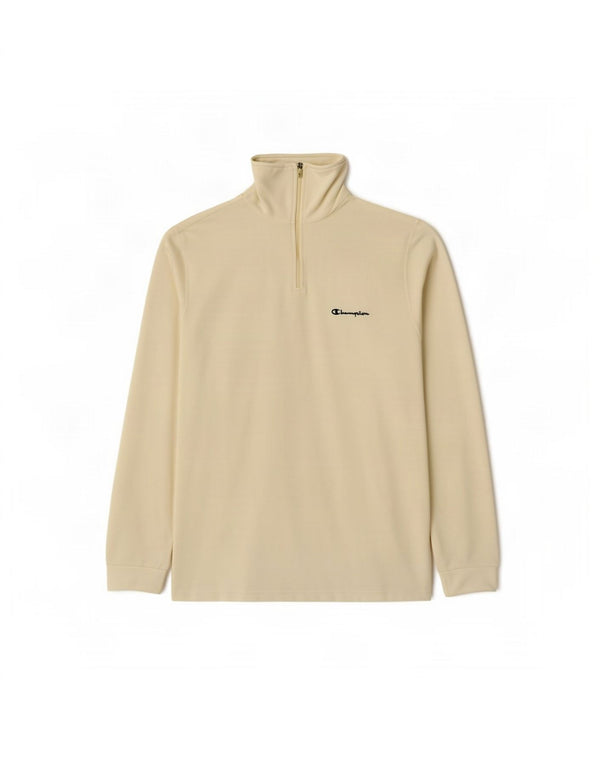 Champion Mens Zip Neck Fleece Jumper Large Off White Polyester