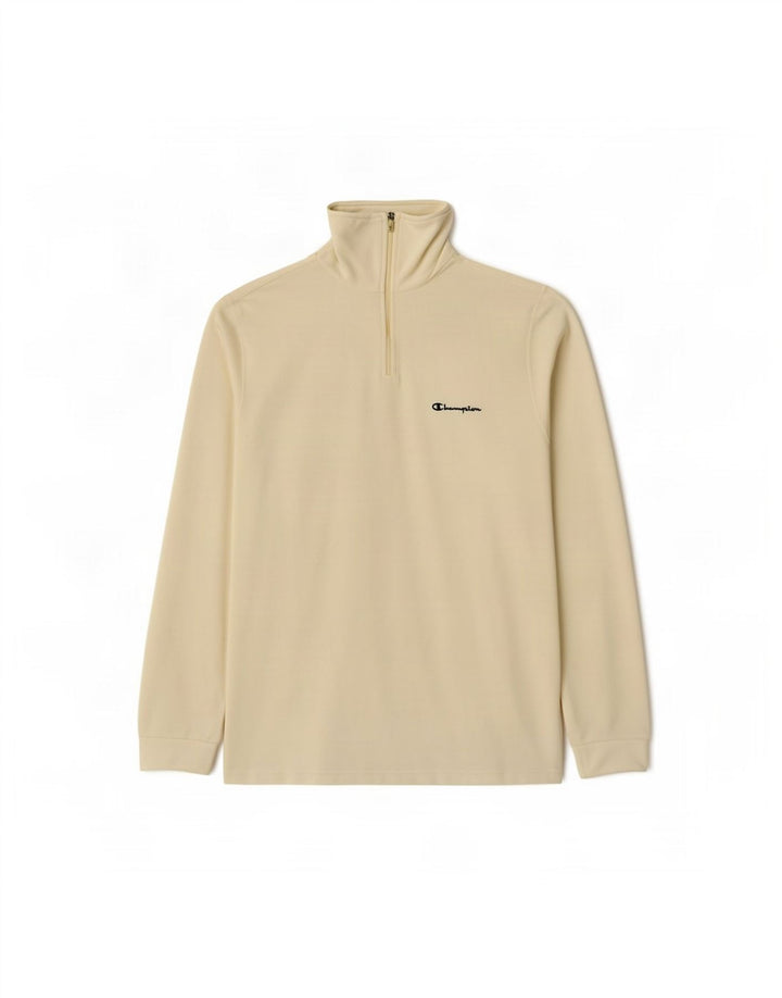 Champion Mens Zip Neck Fleece Jumper Large Off White Polyester