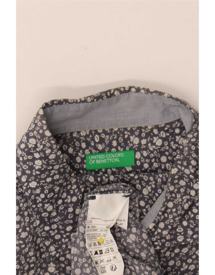 Benetton Mens Shirt Large Blue Floral Cotton