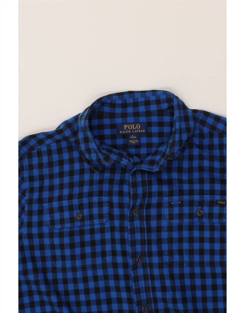 POLO RALPH LAUREN Boys Flannel Shirt 14-15 Years Large Blue Gingham Cotton Vintage Polo Ralph Lauren and Second-Hand Polo Ralph Lauren from Messina Hembry 