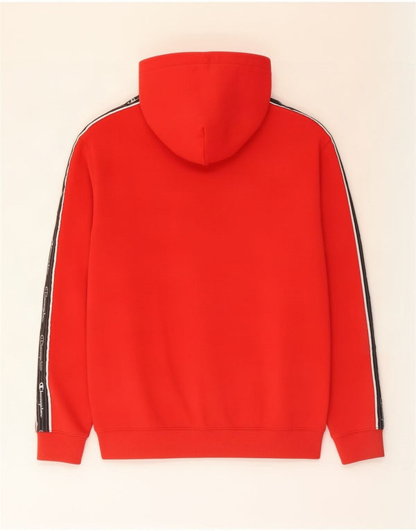 Champion Mens Graphic Hoodie Jumper Medium Red Colourblock Cotton