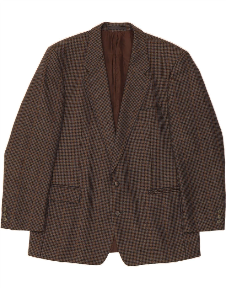 WELLINGTON Mens 2 Button Blazer Jacket UK 44 2XL Brown Houndstooth Vintage Wellington and Second-Hand Wellington from Messina Hembry 