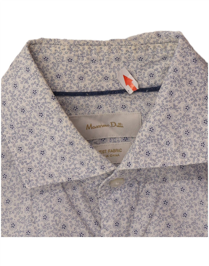 Massimo Dutti Mens Shirt Small White Floral Cotton
