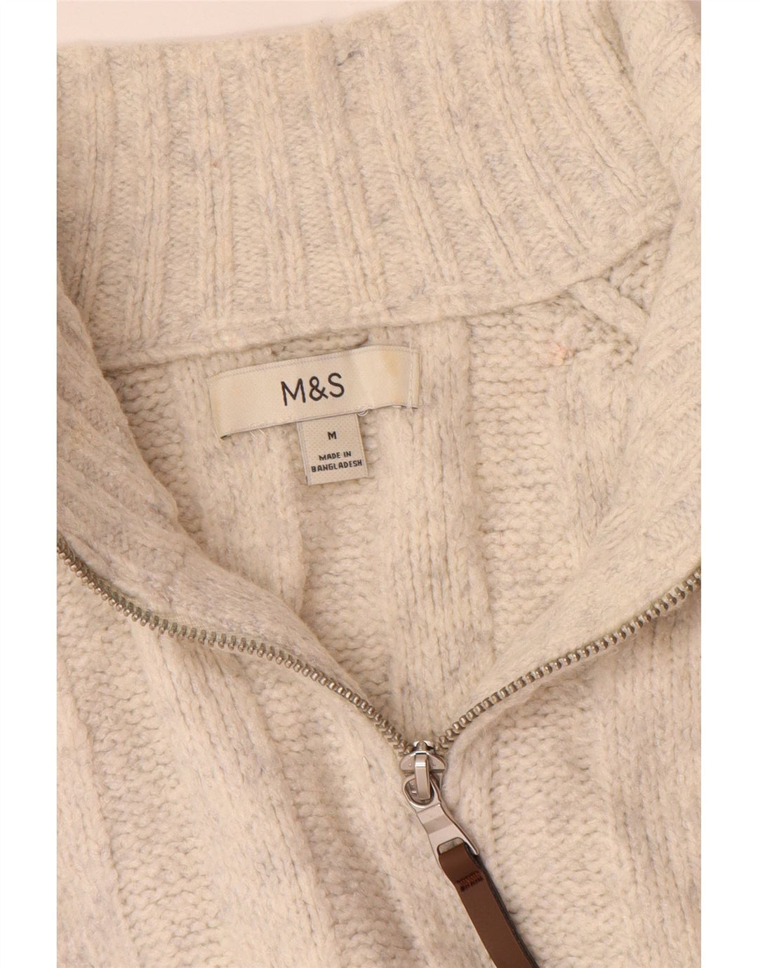 Marks & Spencer Mens Zip Neck Jumper Sweater Medium Off White Acrylic