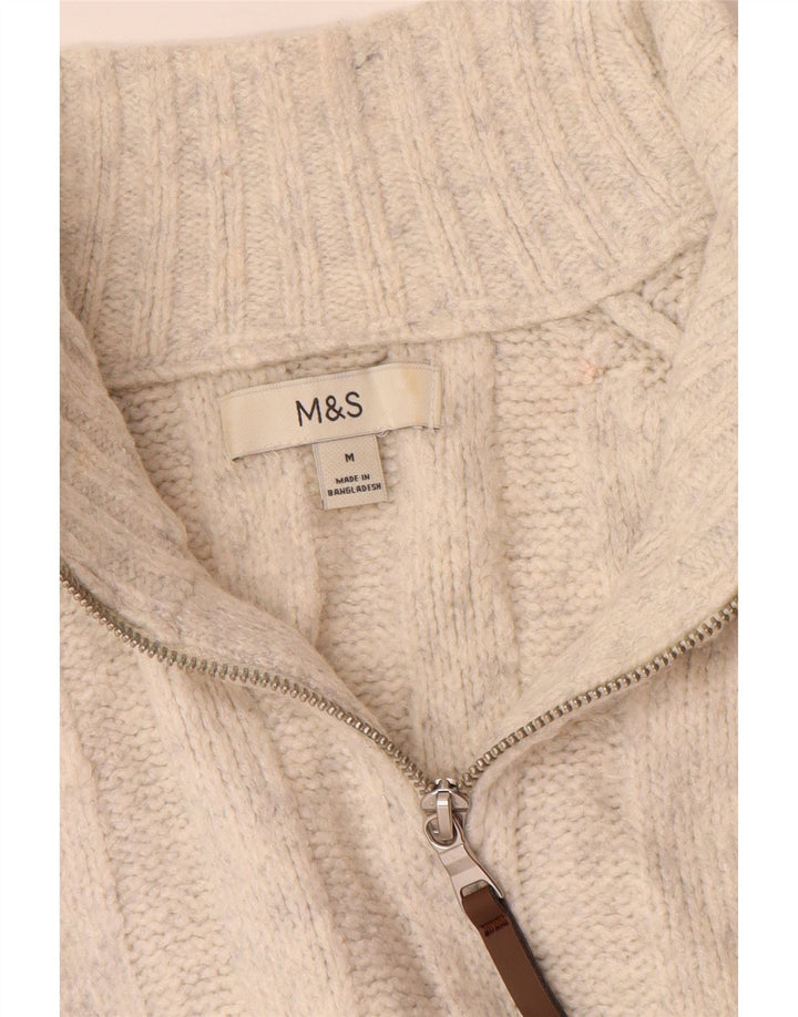 Marks & Spencer Mens Zip Neck Jumper Sweater Medium Off White Acrylic