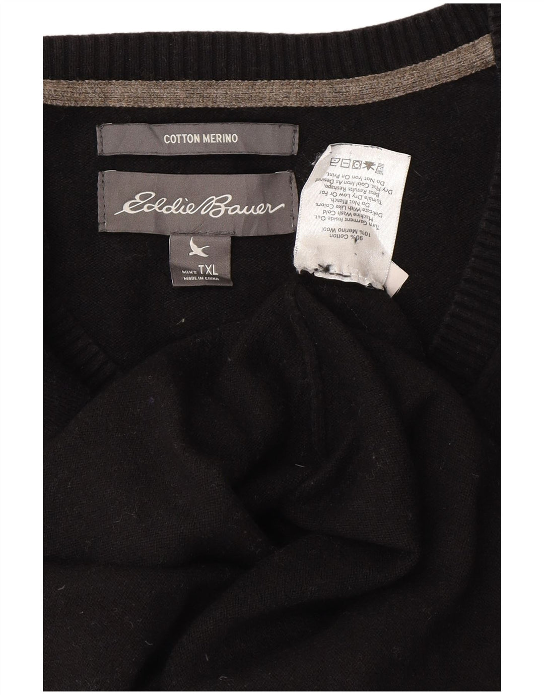 Eddie Bauer Mens V-Neck Jumper Sweater XL Black Cotton