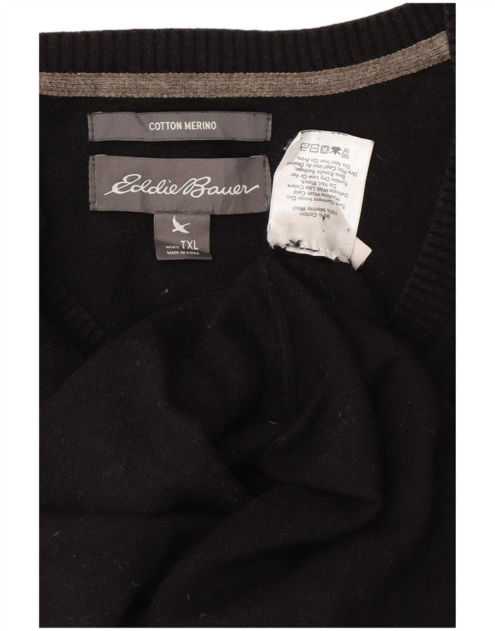 Eddie Bauer Mens V-Neck Jumper Sweater XL Black Cotton