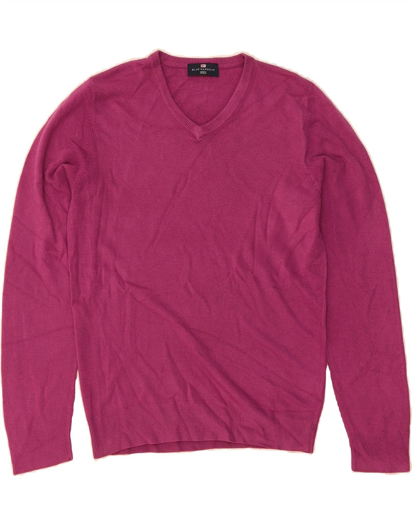 BLUE HARBOUR Mens V-Neck Jumper Sweater Small Purple Acrylic Vintage Blue Harbour and Second-Hand Blue Harbour from Messina Hembry 