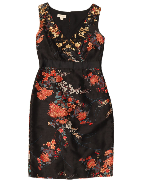 Monsoon Womens Sleeveless Sheath Dress UK 8 Small Black Floral Polyester