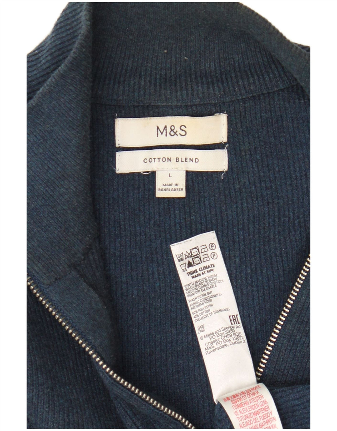Marks & Spencer Mens Zip Neck Jumper Sweater Large Navy Blue Cotton
