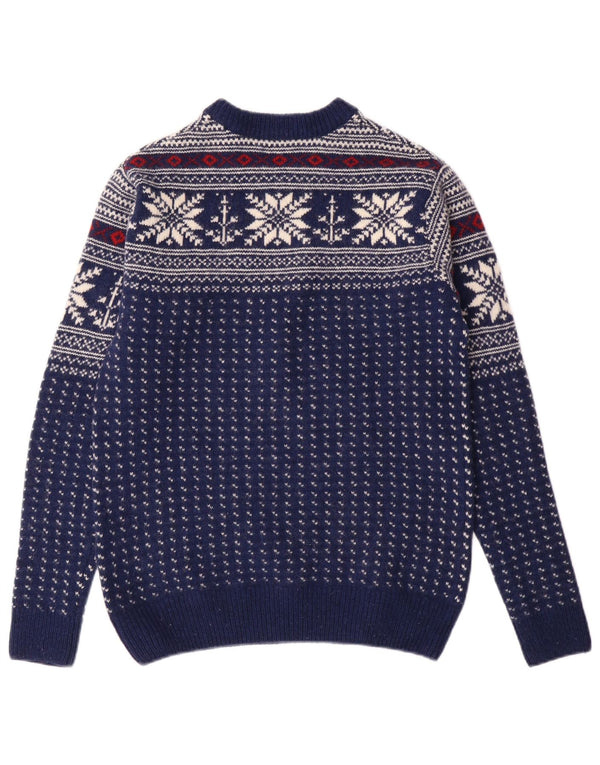 GANT Mens Crew Neck Jumper Sweater Small Navy Blue Fair Isle Wool