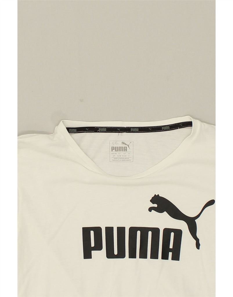 PUMA Mens Graphic T-Shirt Top Small White | Vintage Puma | Thrift | Second-Hand Puma | Used Clothing | Messina Hembry 