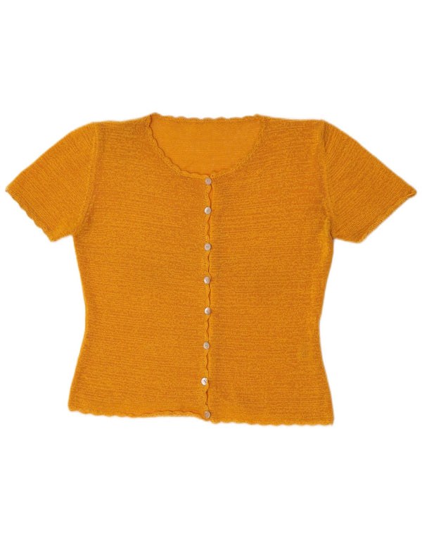Vintage Womens Crop Short Sleeve Cardigan Sweater UK 12 Medium Yellow
