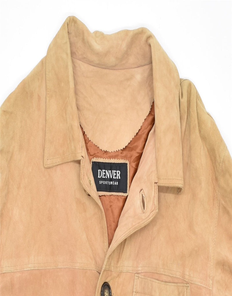 DENVER Mens Leather Jacket UK 38 Medium Beige Leather | Vintage | Thrift | Second-Hand | Used Clothing | Messina Hembry 