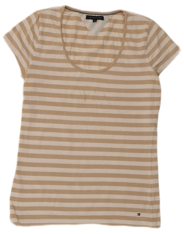 Tommy Hilfiger Womens T-Shirt Top UK 12 Medium Beige Striped Cotton