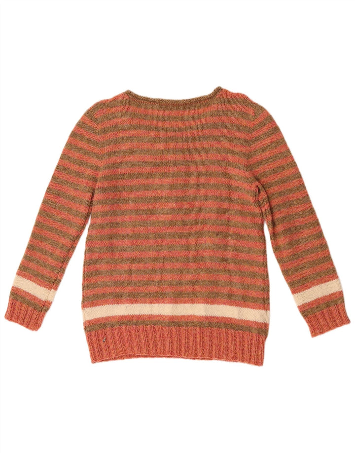 Vintage Womens Button Neck Jumper Sweater UK 10 Small Red Striped